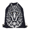 Navy And White Wolf Print Drawstring Bag