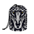 Navy And White Wolf Print Drawstring Makeup Bag