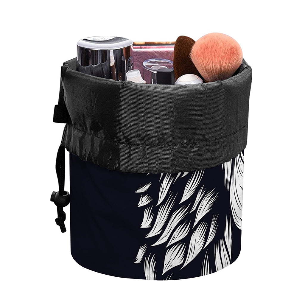 Navy And White Wolf Print Drawstring Makeup Bag