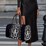 Navy And White Wolf Print Duffle Bag