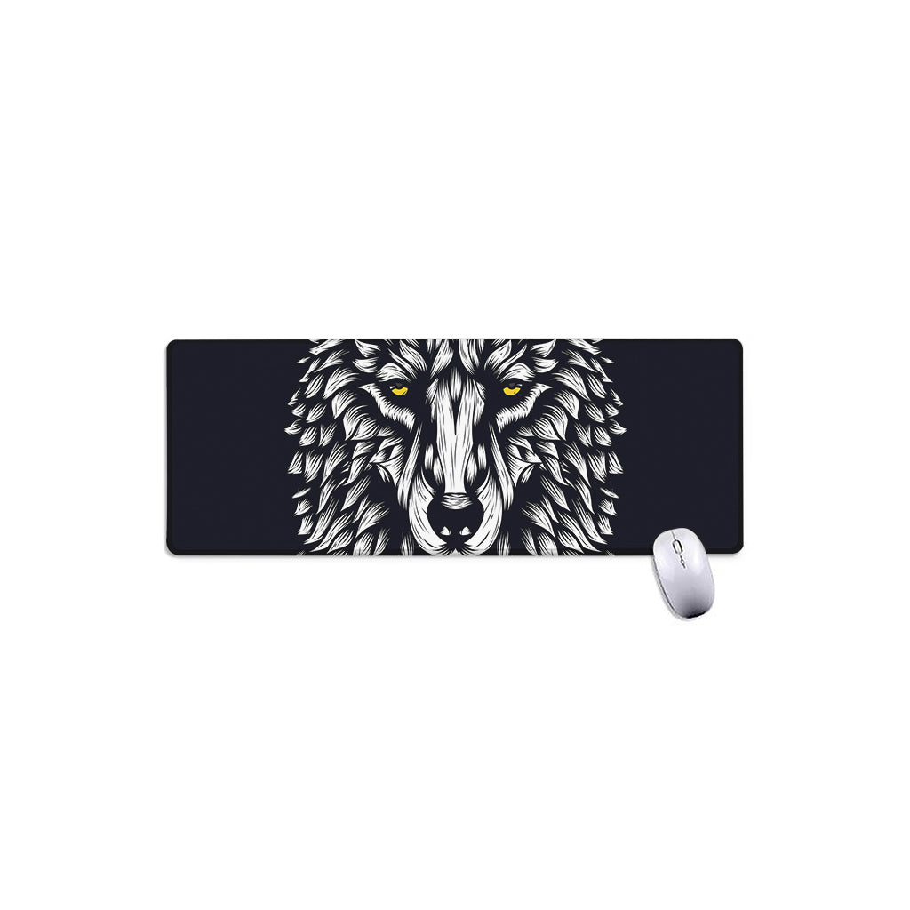 Navy And White Wolf Print Extended Mouse Pad