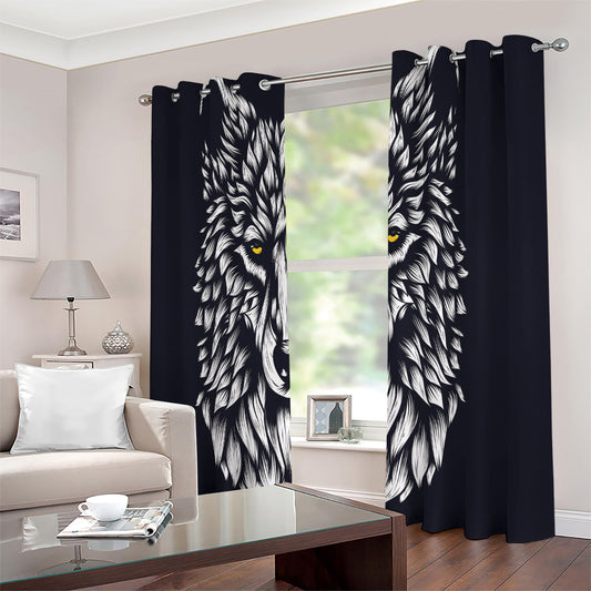 Navy And White Wolf Print Extra Wide Grommet Curtains