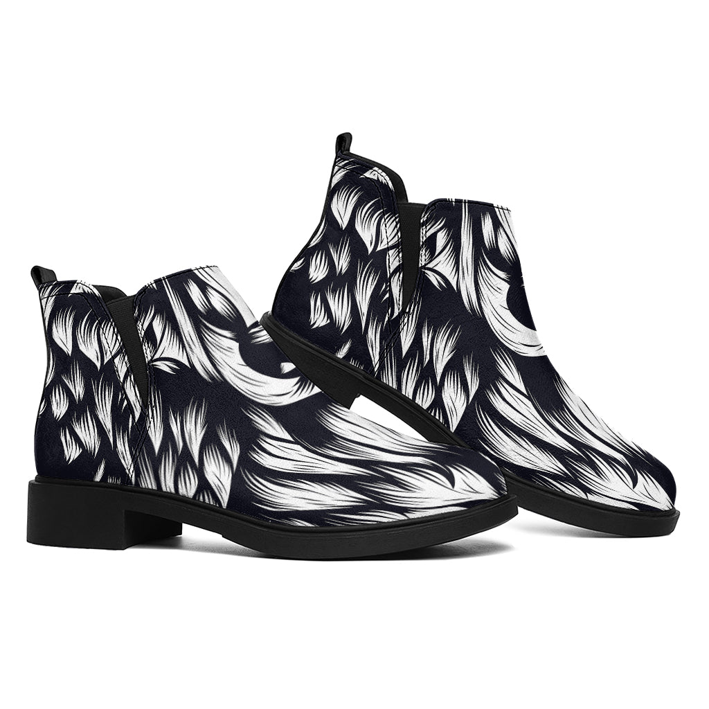 Navy And White Wolf Print Flat Ankle Boots