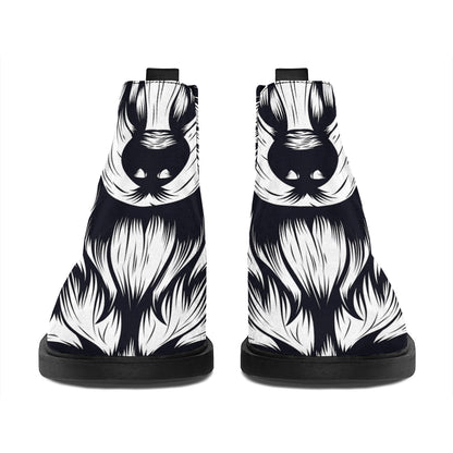 Navy And White Wolf Print Flat Ankle Boots