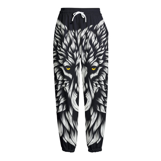 Navy And White Wolf Print Fleece Lined Knit Pants