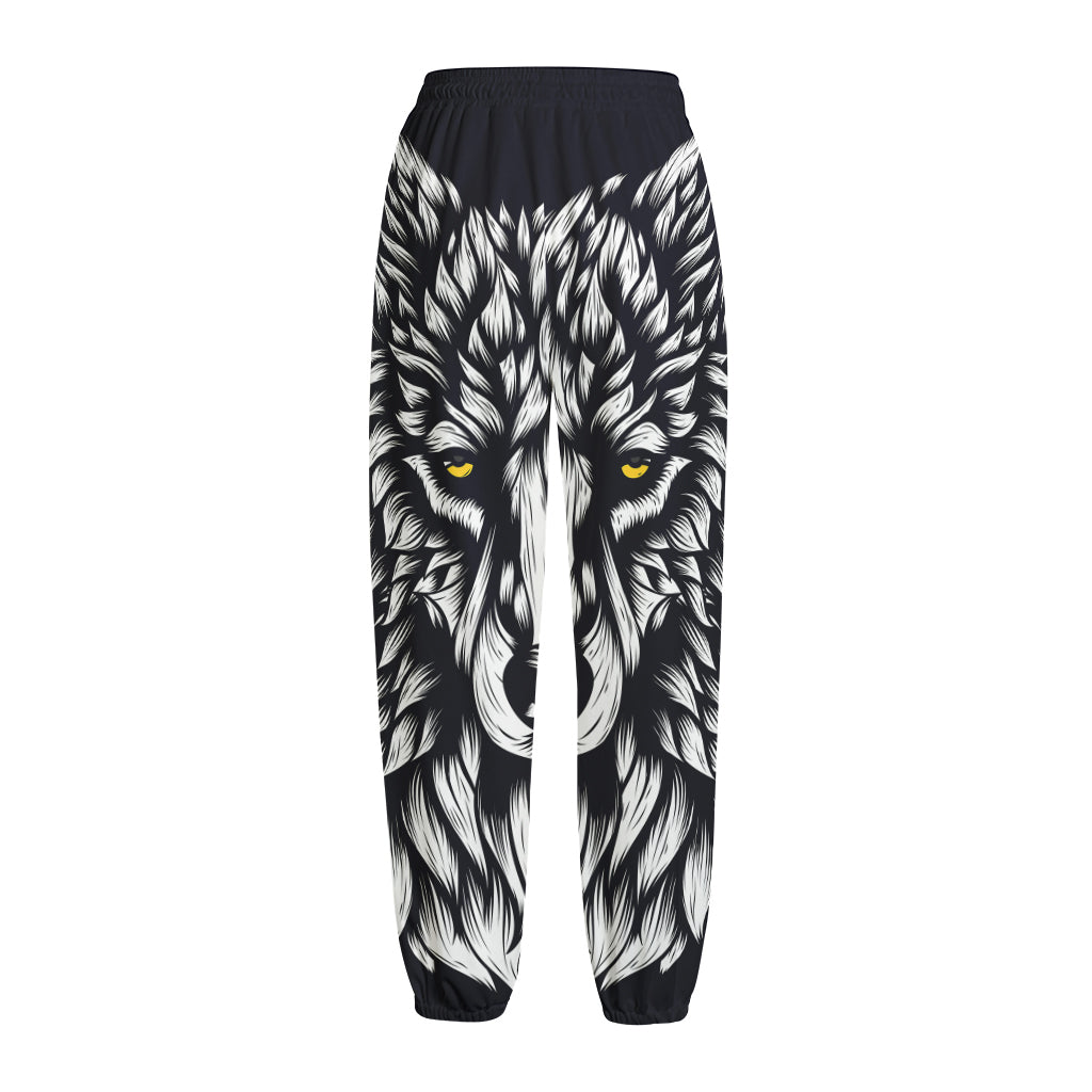 Navy And White Wolf Print Fleece Lined Knit Pants