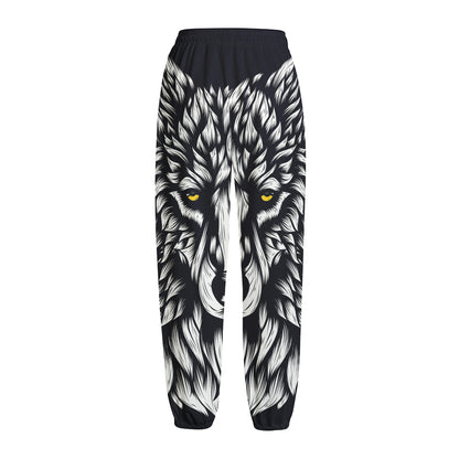 Navy And White Wolf Print Fleece Lined Knit Pants