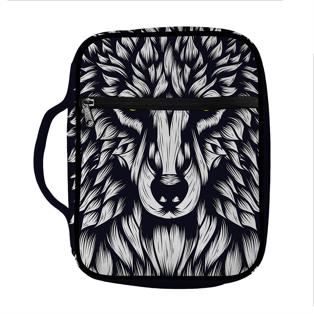 Navy And White Wolf Print Front Pocket Bible Bag