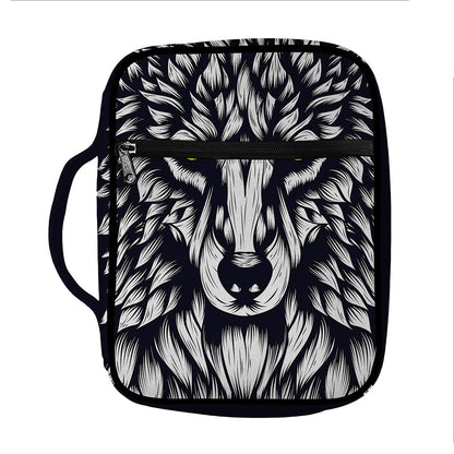 Navy And White Wolf Print Front Pocket Bible Bag
