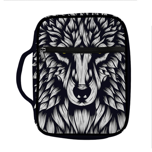 Navy And White Wolf Print Front Pocket Bible Bag