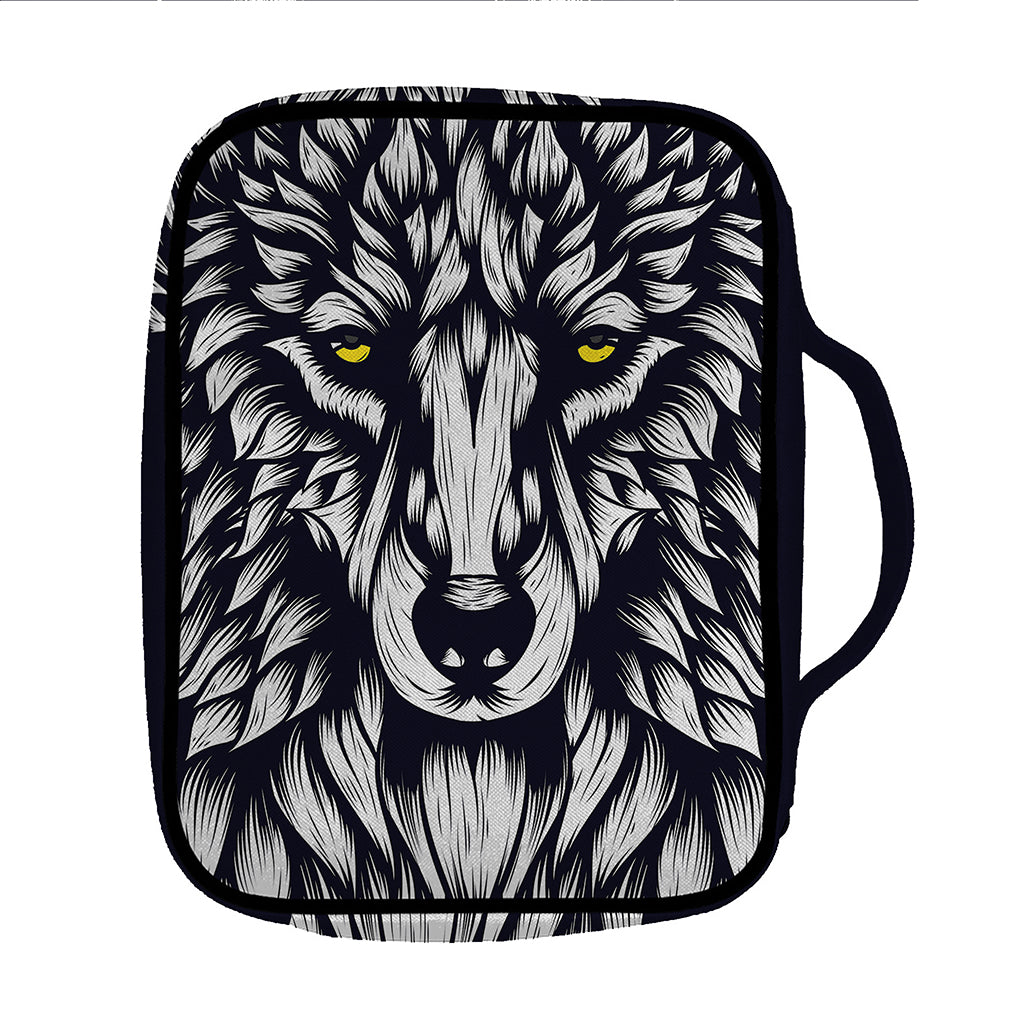 Navy And White Wolf Print Front Pocket Bible Bag