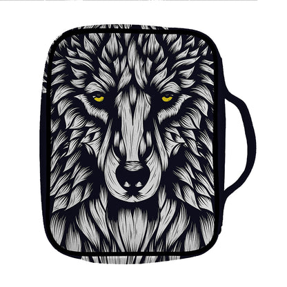 Navy And White Wolf Print Front Pocket Bible Bag