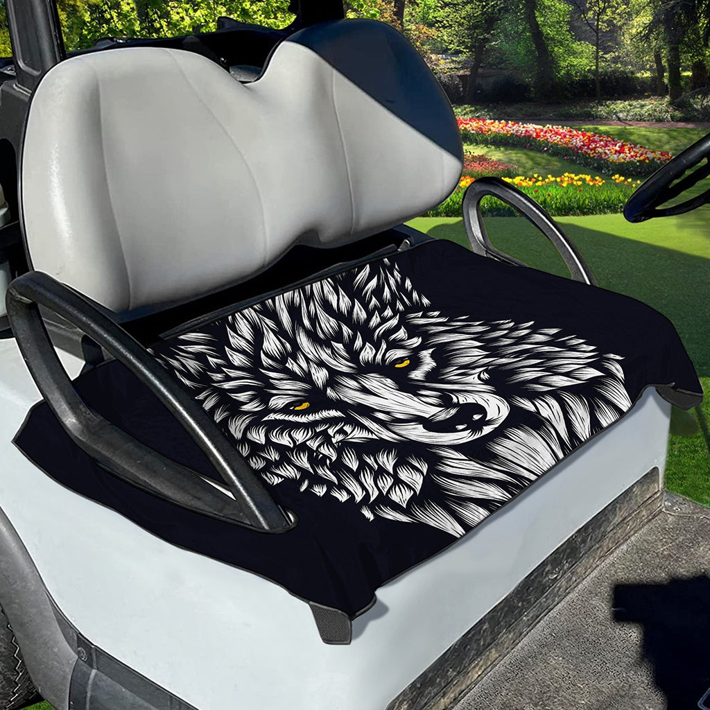 Navy And White Wolf Print Golf Cart Seat Cover
