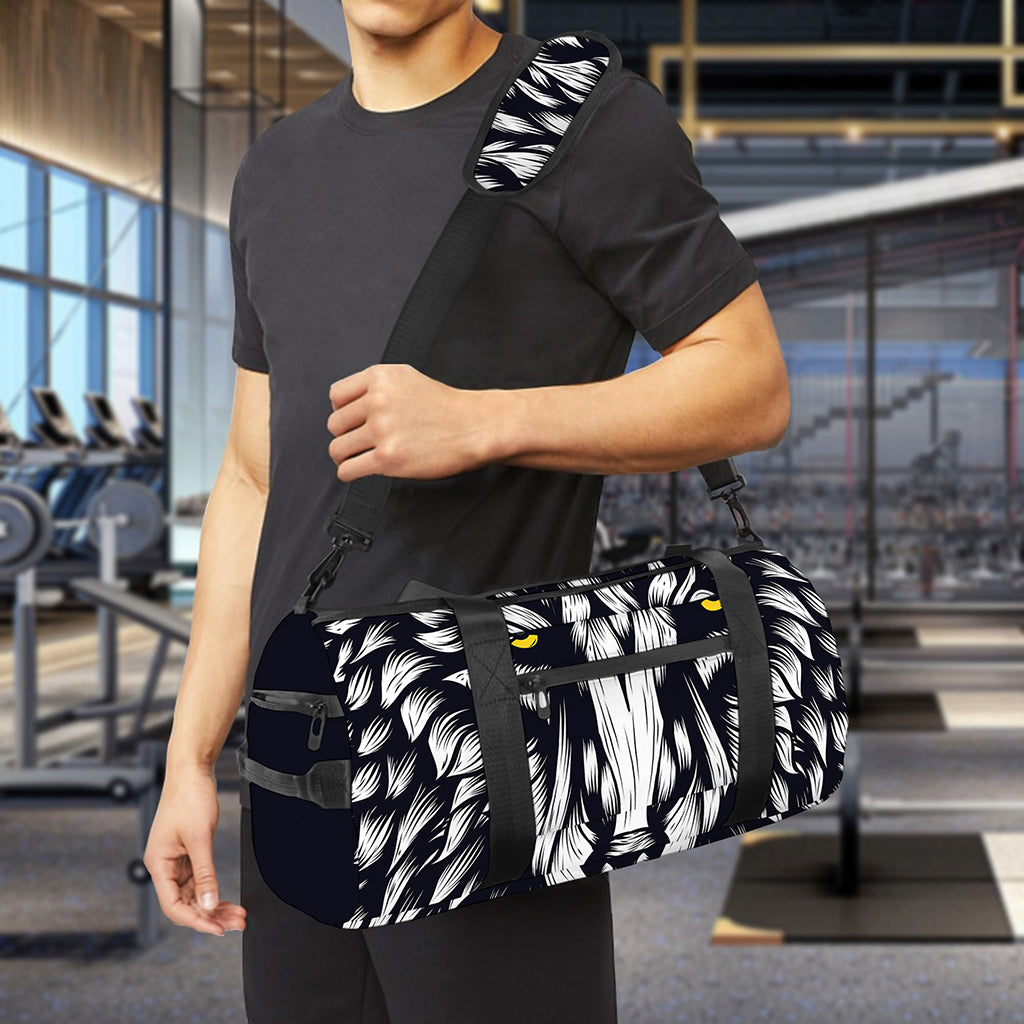 Navy And White Wolf Print Gym Bag