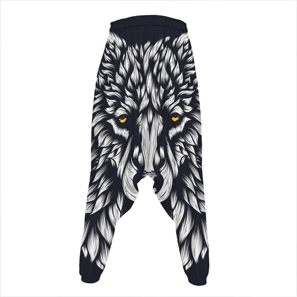 Navy And White Wolf Print Hammer Pants