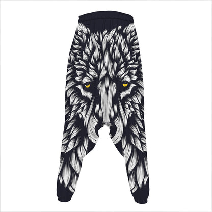 Navy And White Wolf Print Hammer Pants
