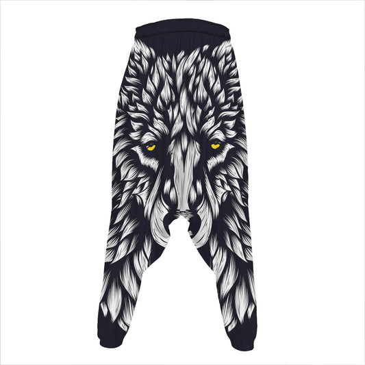 Navy And White Wolf Print Hammer Pants