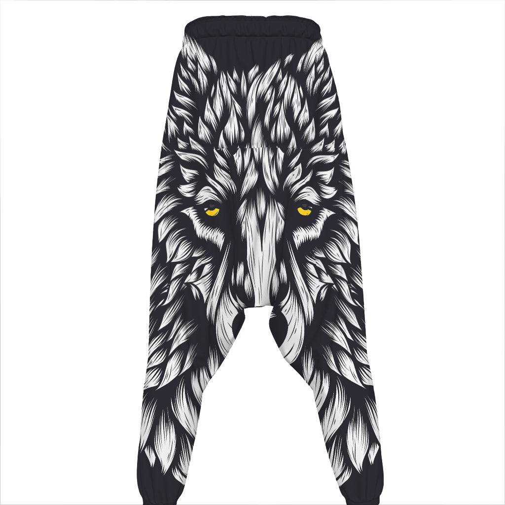 Navy And White Wolf Print Hammer Pants