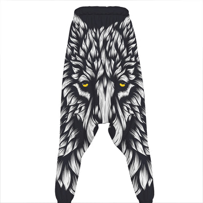 Navy And White Wolf Print Hammer Pants