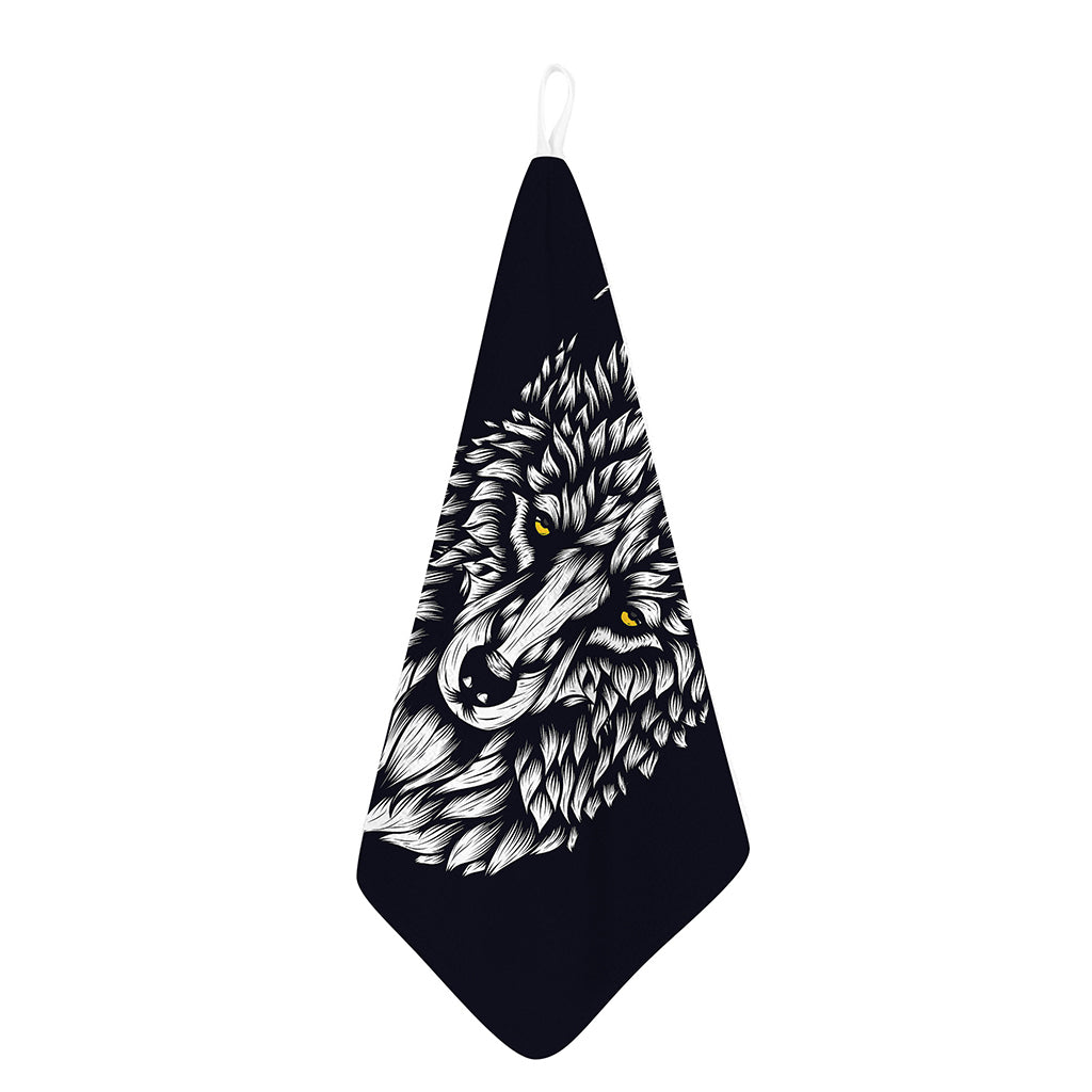 Navy And White Wolf Print Hand Towel