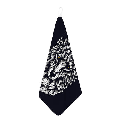 Navy And White Wolf Print Hand Towel