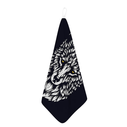 Navy And White Wolf Print Hand Towel
