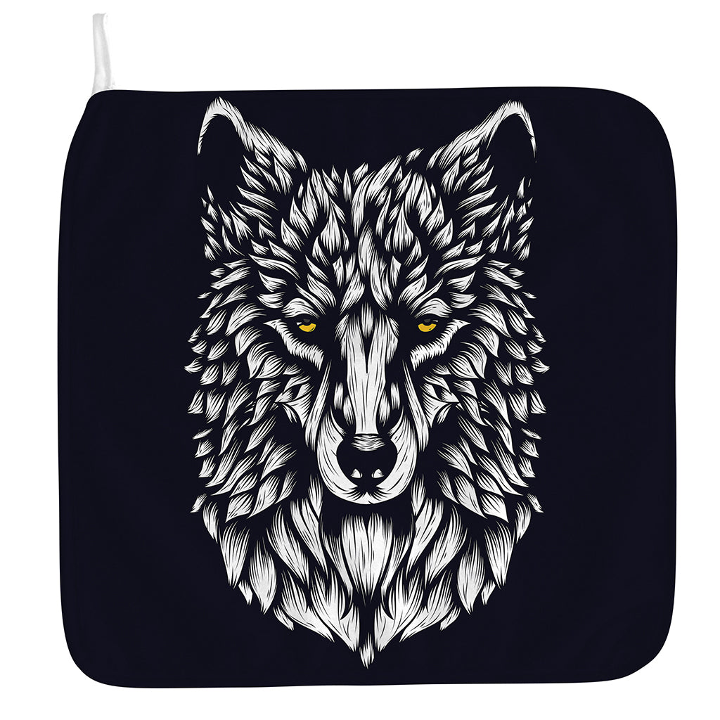 Navy And White Wolf Print Hand Towel