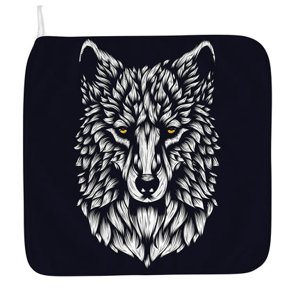 Navy And White Wolf Print Hand Towel