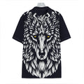 Navy And White Wolf Print Hawaiian Shirt