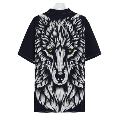 Navy And White Wolf Print Hawaiian Shirt