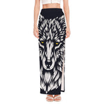 Navy And White Wolf Print High Slit Maxi Skirt