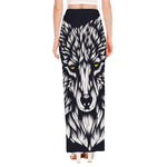 Navy And White Wolf Print High Slit Maxi Skirt