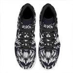 Navy And White Wolf Print High Top Leather Sneakers