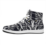 Navy And White Wolf Print High Top Leather Sneakers