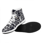 Navy And White Wolf Print High Top Leather Sneakers
