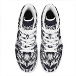 Navy And White Wolf Print High Top Leather Sneakers