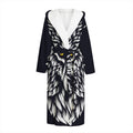 Navy And White Wolf Print Hooded Bathrobe