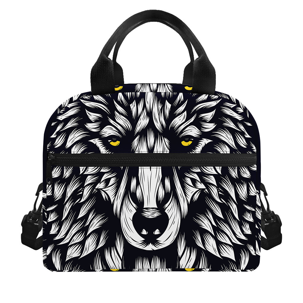 Navy And White Wolf Print Insulated Lunch Bag