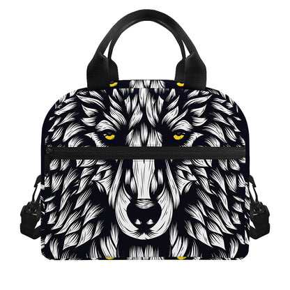 Navy And White Wolf Print Insulated Lunch Bag
