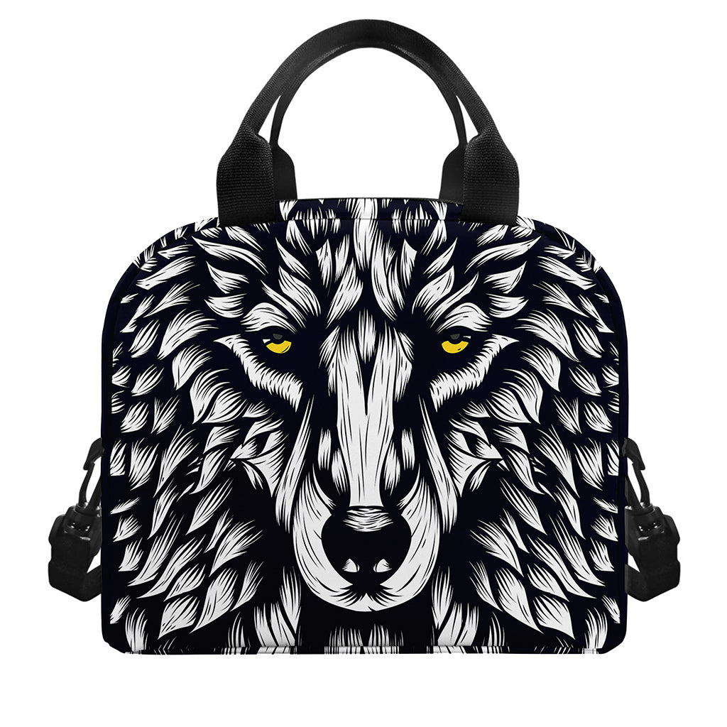 Navy And White Wolf Print Insulated Lunch Bag
