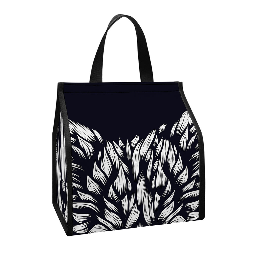 Navy And White Wolf Print Insulated Lunch Tote