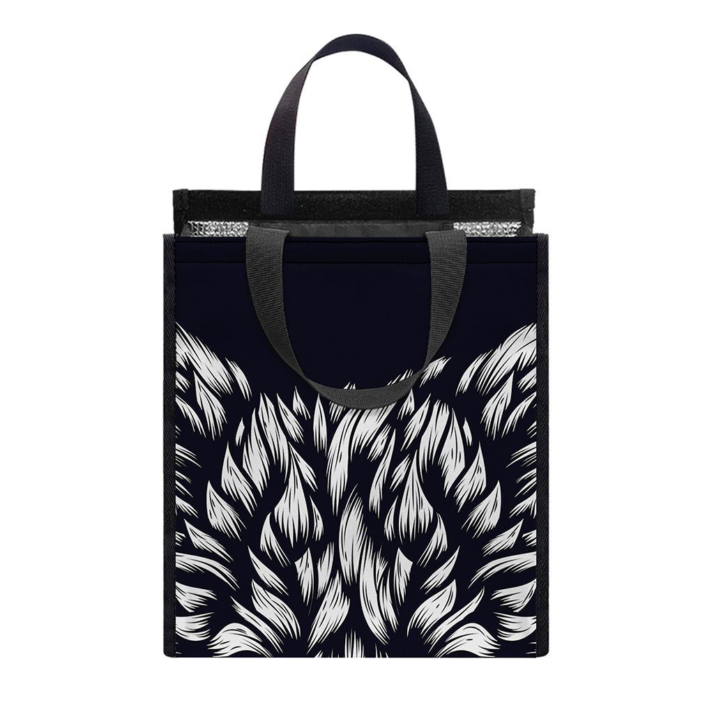 Navy And White Wolf Print Insulated Lunch Tote