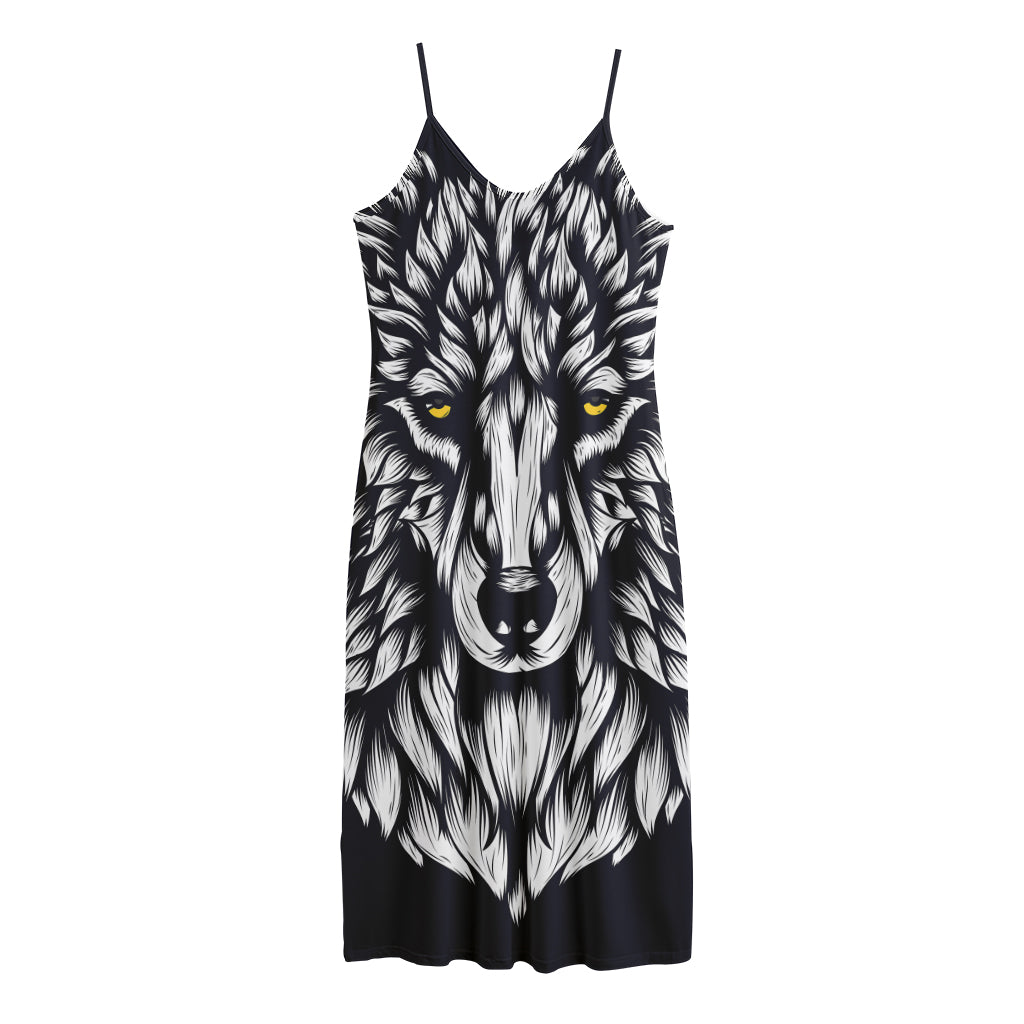 Navy And White Wolf Print Jersey Midi Cami Dress