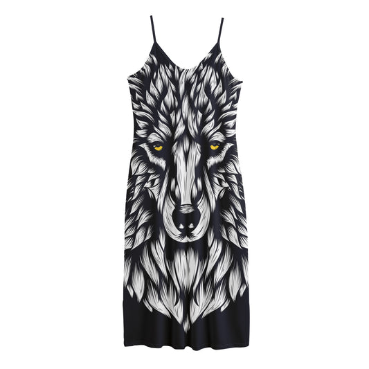 Navy And White Wolf Print Jersey Midi Cami Dress