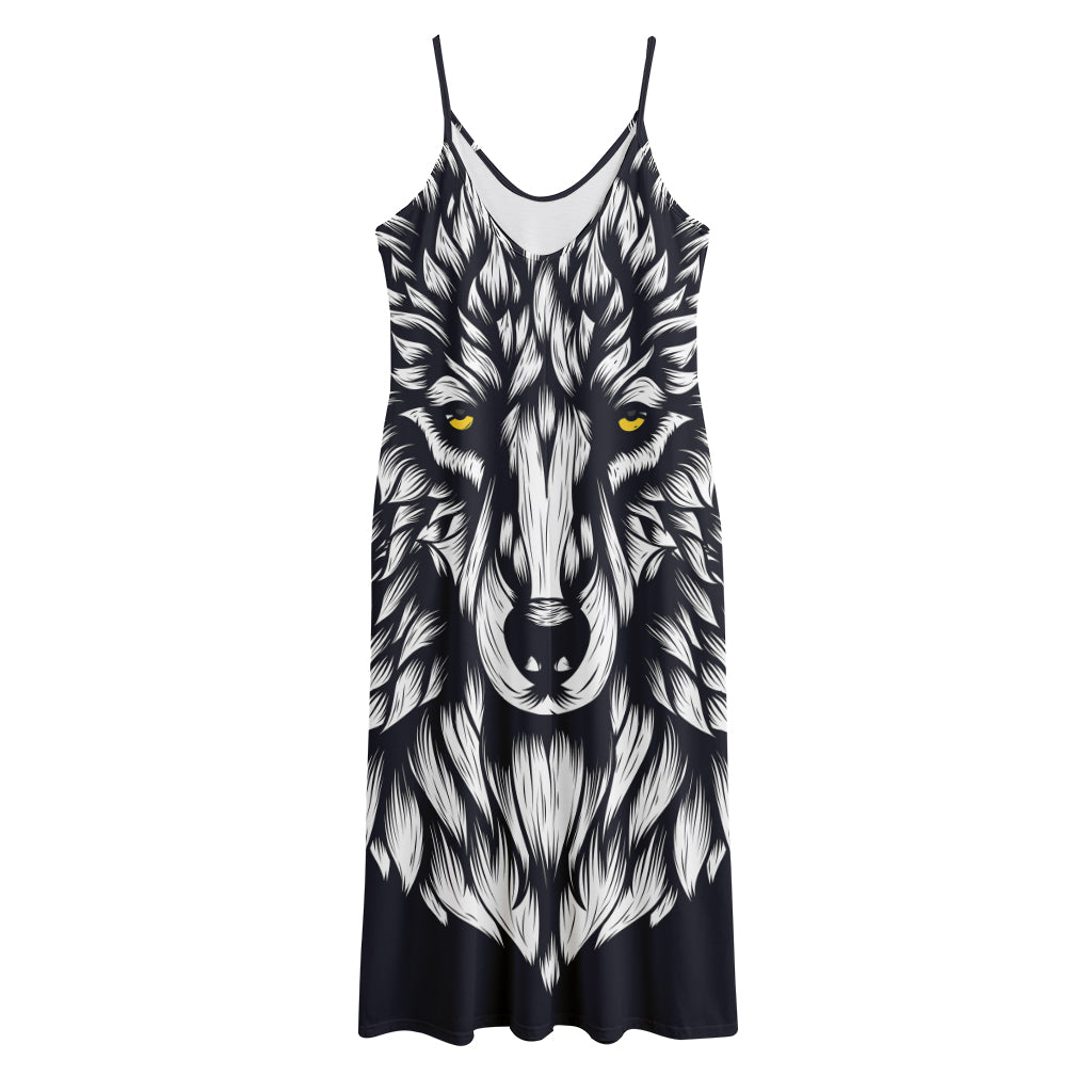 Navy And White Wolf Print Jersey Midi Cami Dress
