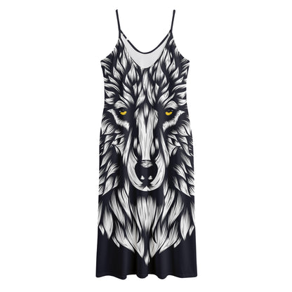 Navy And White Wolf Print Jersey Midi Cami Dress