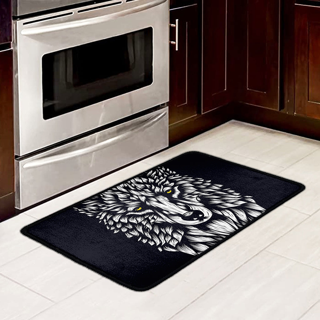 Navy And White Wolf Print Kitchen Mat