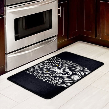 Navy And White Wolf Print Kitchen Mat