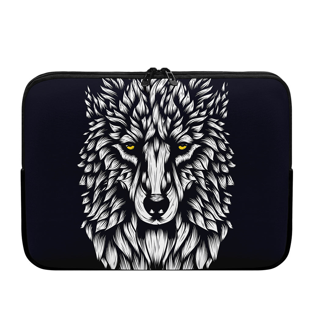 Navy And White Wolf Print Laptop Sleeve