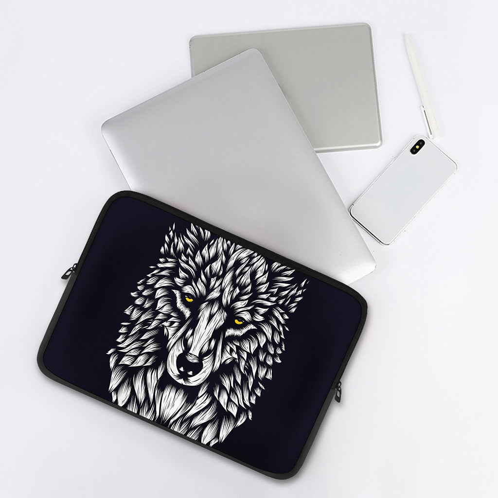 Navy And White Wolf Print Laptop Sleeve
